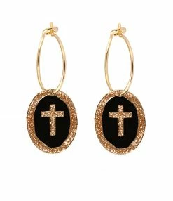 LSONGE Créoles Ovale Croix Argent Noir