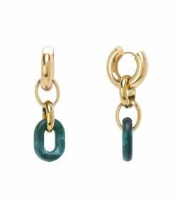 SHAKER JEWELS Boucles D'oreilles Vioma Pendentif Vert Plaqué Or