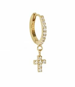 AND...PARIS Mini Créole Demi-Pavée Mini Croix Diamants Or (vendue à L'unité)