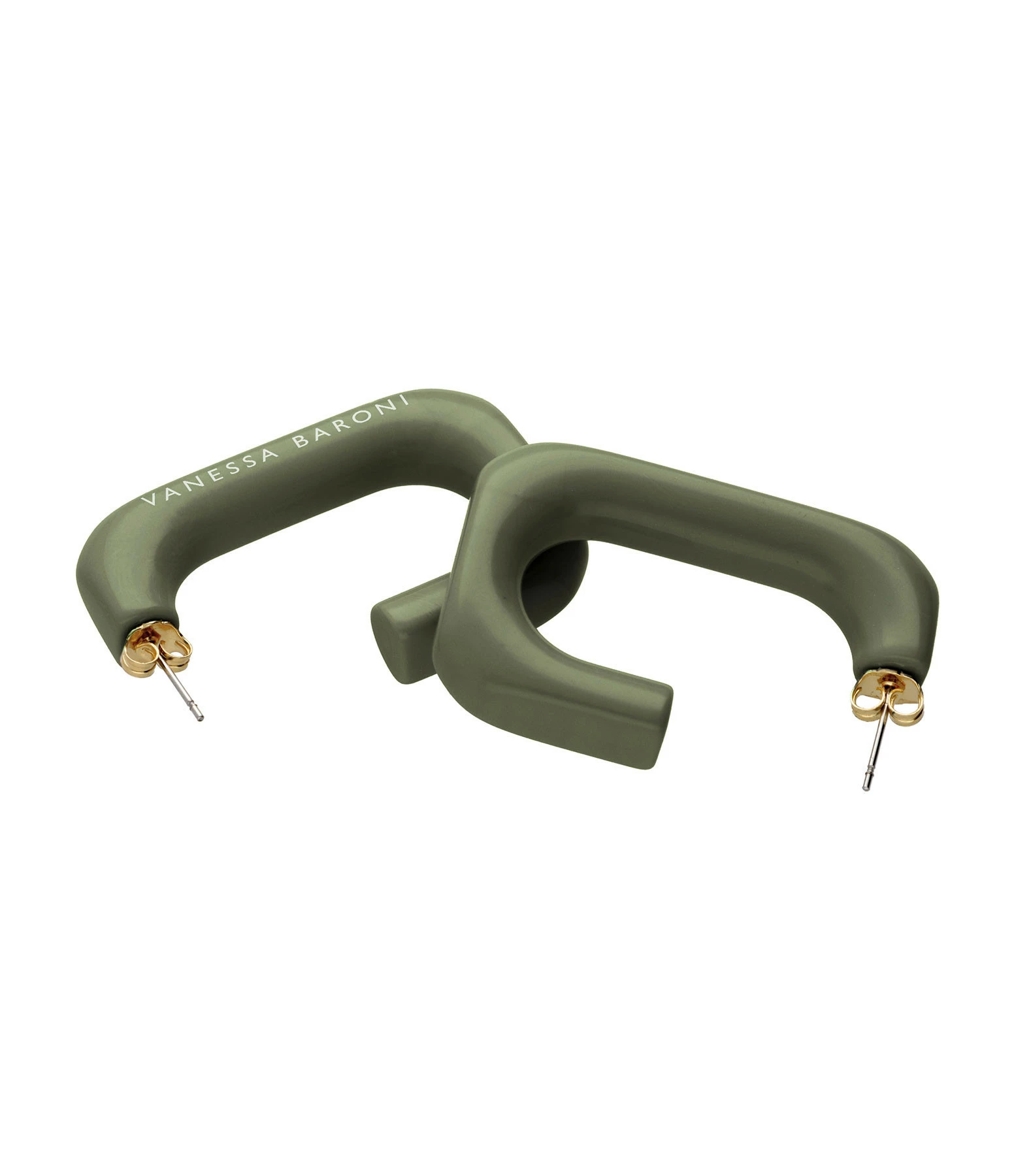VANESSA BARONI Boucles D'oreilles Squared Single Large Olive 2 VANESSA BARONI Boucles D'oreilles Squared Single Large Olive – Image 2