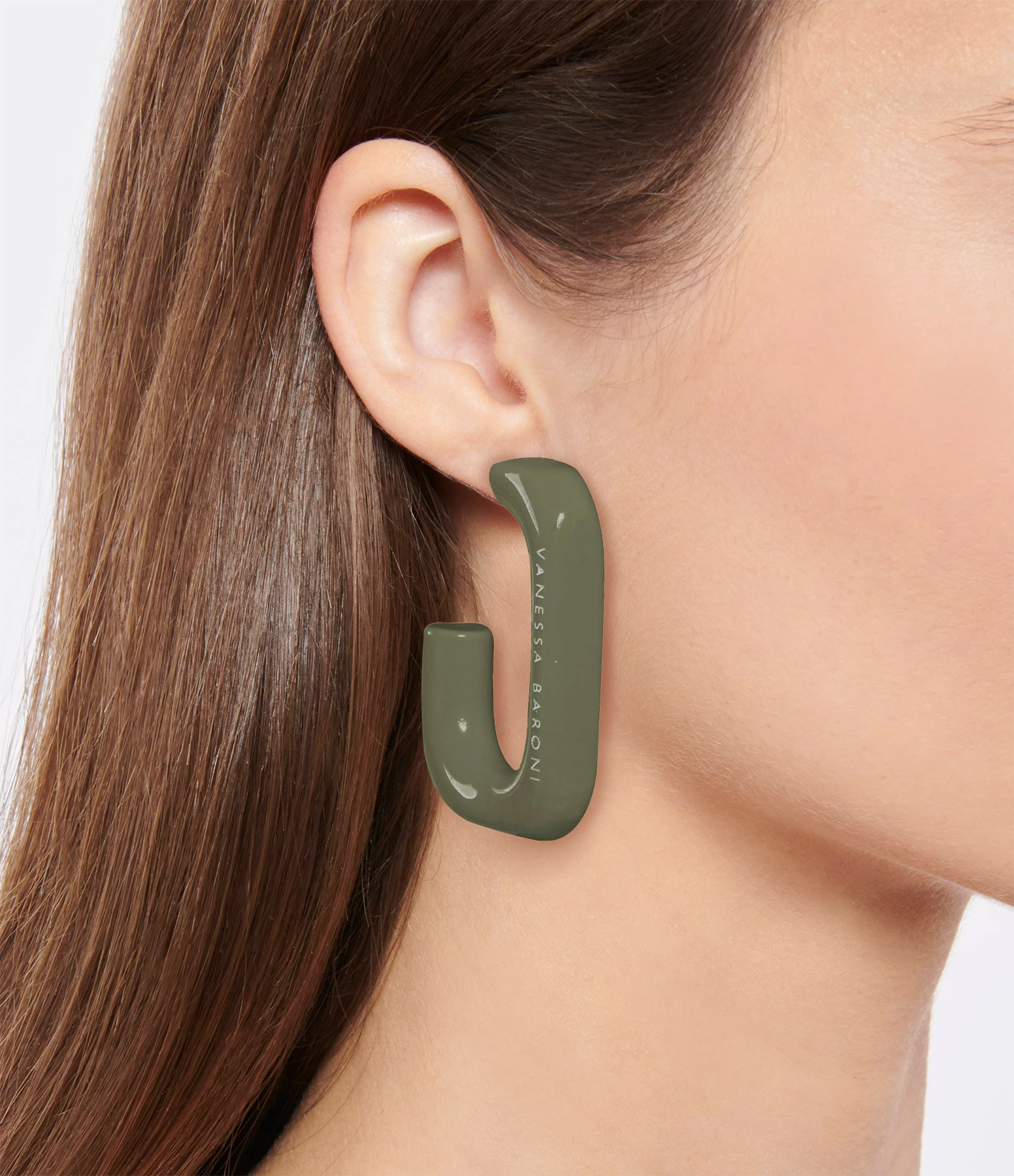 VANESSA BARONI Boucles D'oreilles Squared Single Large Olive 3 VANESSA BARONI Boucles D'oreilles Squared Single Large Olive – Image 3