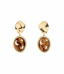 AURELIE BIDERMANN Boucles D'oreilles Thania Oeil De Tigre