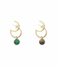 SHAKER JEWELS Boucles D'oreilles Milo Malachite Œil De Tigre Plaqué Or
