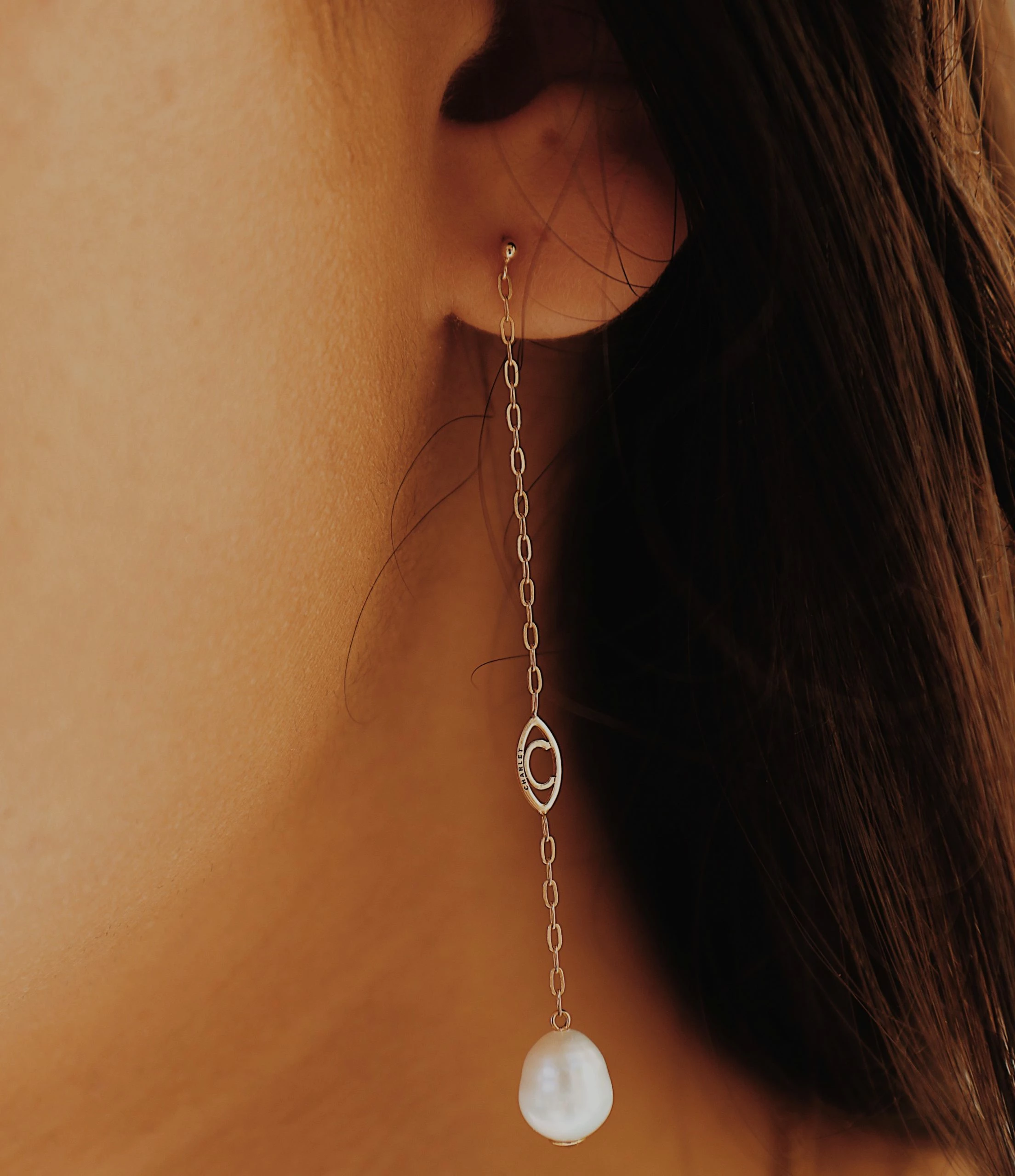 CHARLET Boucle D'oreille Origines Chaîne Forçat Perle D'Eau Douce Or Jaune (vendue à L'unité) – Image 2