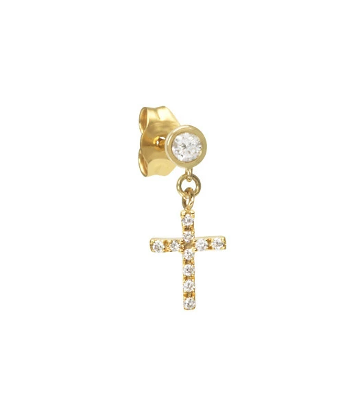 AND...PARIS Boucle D'oreille Croix Diamants Or (vendue à L'unité) 1 AND...PARIS Boucle D'oreille Croix Diamants Or (vendue à L'unité)