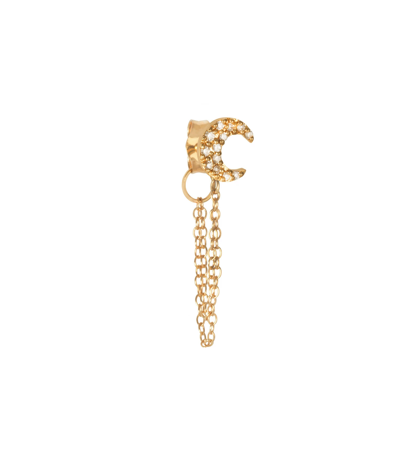 AND...PARIS Boucle D'oreille Double Chaîne Lune Diamants Or (vendue à L'unité) 1 AND...PARIS Boucle D'oreille Double Chaîne Lune Diamants Or (vendue à L'unité)