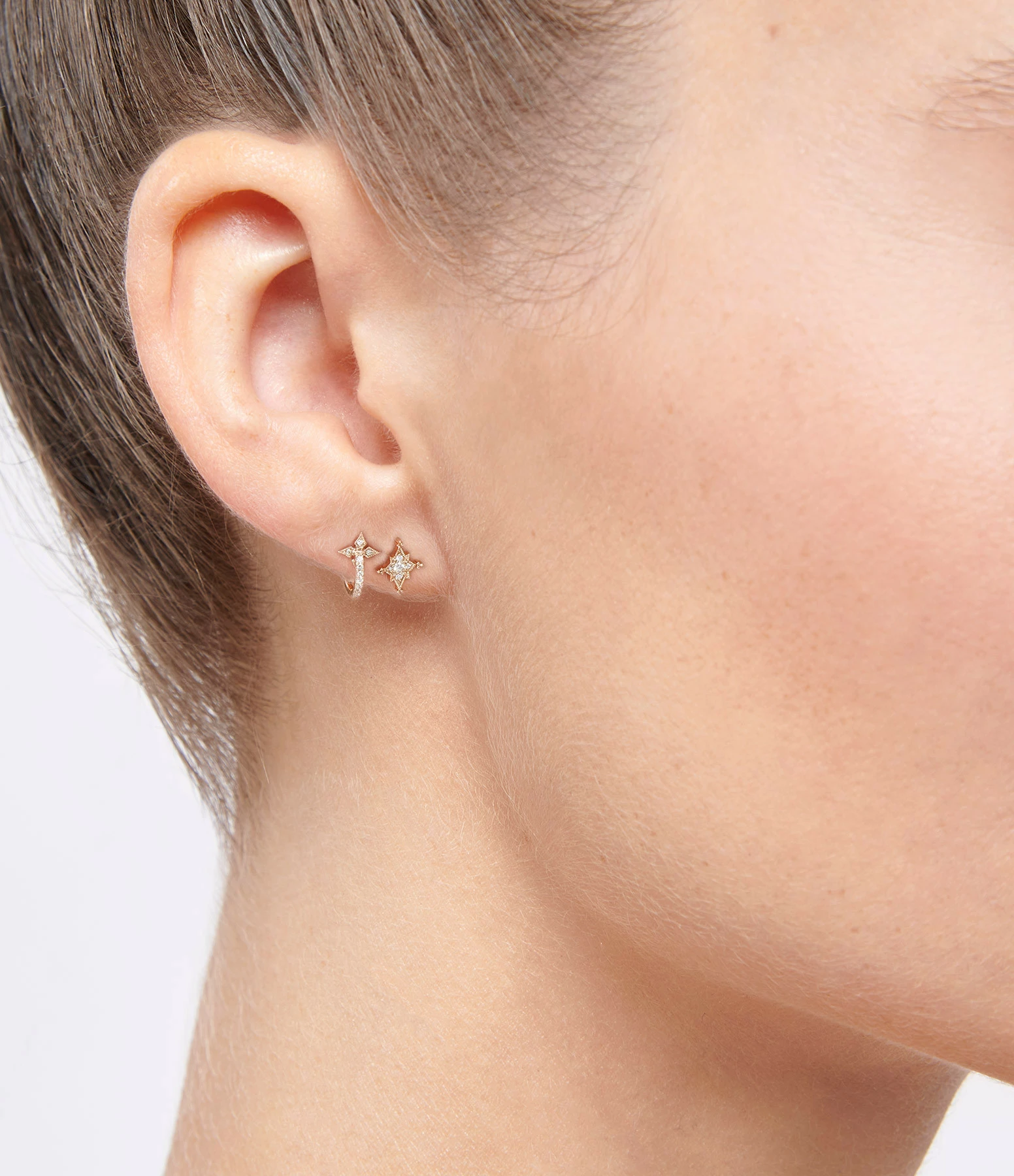 STONE PARIS Boucle D'oreille Bouton Stella Diamants Or Rose (vendue à L'unité) 2 STONE PARIS Boucle D'oreille Bouton Stella Diamants Or Rose (vendue à L'unité) – Image 2
