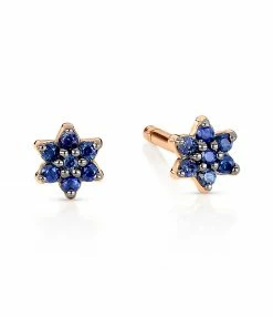 GINETTE NY Boucles D'oreilles Mini Star Puces Saphirs Or Rose