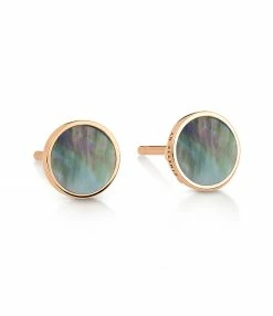 GINETTE NY Boucles D'oreilles Ever Disc Nacre Noire Or Rose