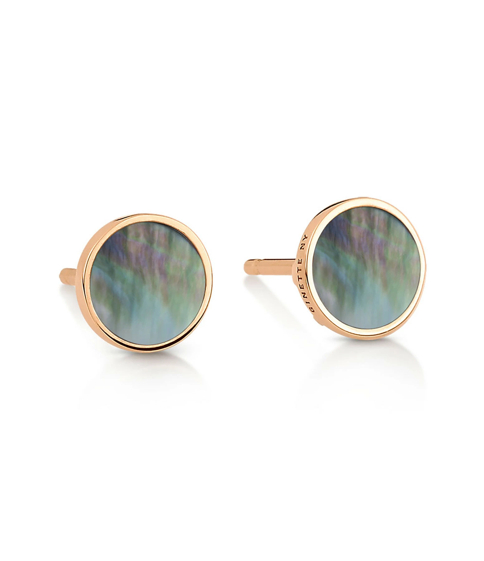 GINETTE NY Boucles D'oreilles Ever Disc Nacre Noire Or Rose