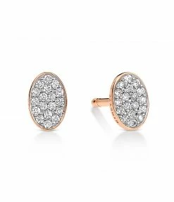 GINETTE NY Boucles D'oreilles Ellipses & Sequins Ovales Or Rose Diamants