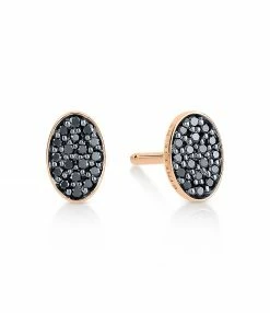 GINETTE NY Boucles D'oreilles Ellipses & Sequins Ovales Or Rose Diamants Noirs
