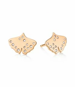 GINETTE NY Boucles D'oreilles Gingko Diamants Or Rose