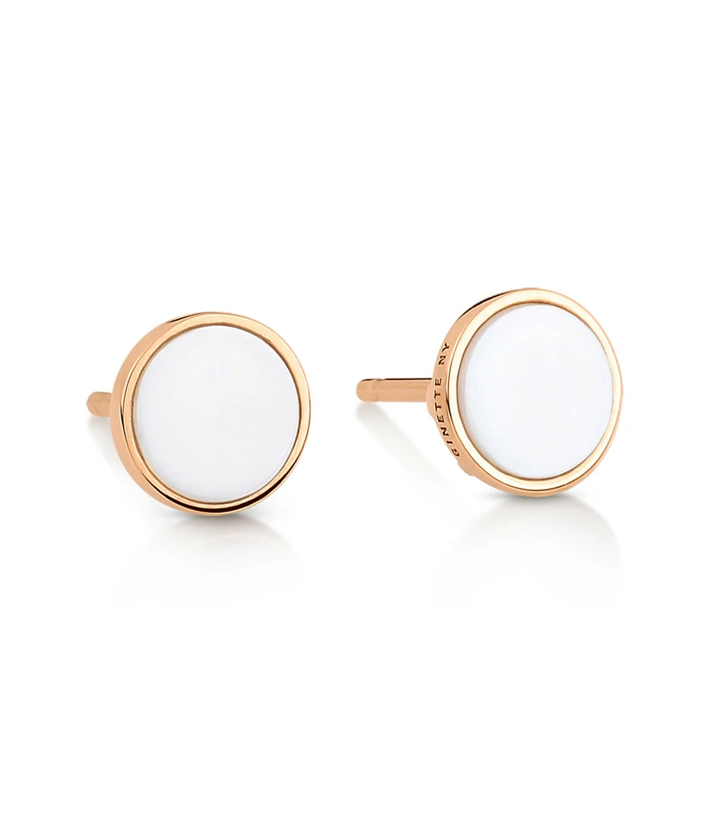 GINETTE NY Boucles D'oreilles Ever Disc Or Rose Agate Blanche