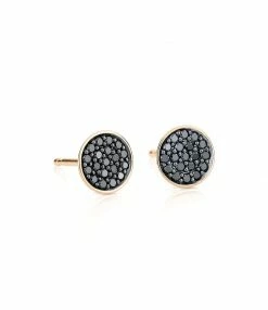 GINETTE NY Boucles D'oreilles Ellipses & Sequins Ronds Or Rose Diamants Noirs